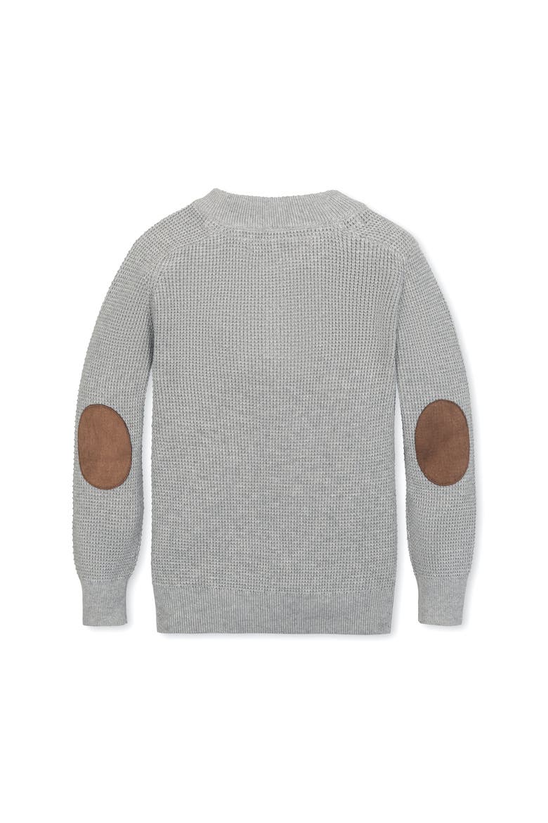 Kids' Organic Long Sleeve Henley Pullover Sweater with Elbow Patches, Alternate, color, Gray Heather