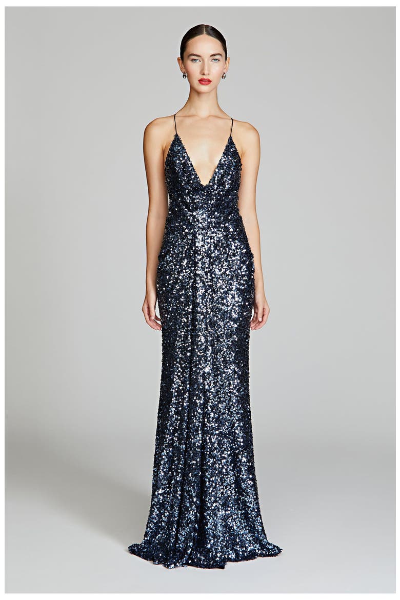 Manon Sequins Gown, Main, color, Indigo Confetti