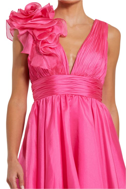 Mac Duggal Ruffle V Neck Fit & Flare Mini Dress In Hot Pink