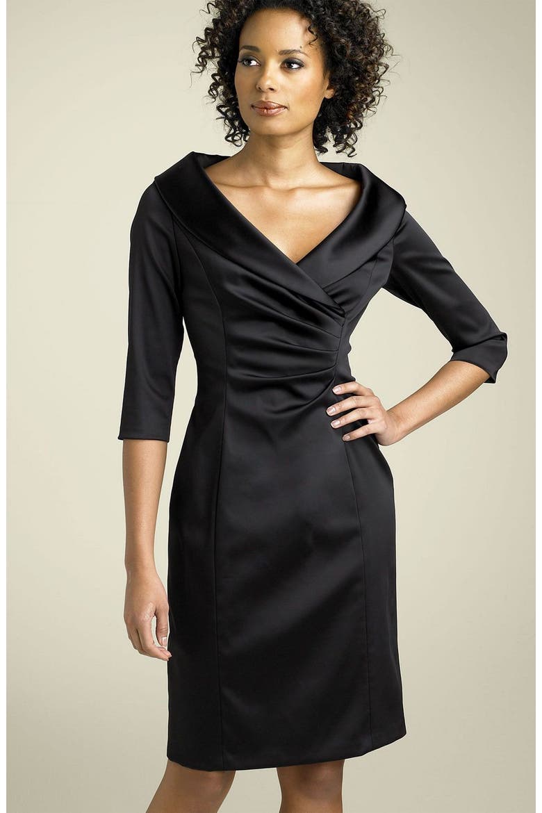 Stretch Satin Sheath Dress, Main, color, BLACK