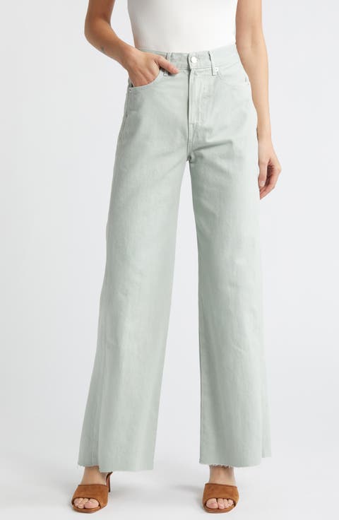 Taylor High Waist Raw Hem Crop Wide Leg Jeans (Silver Sage)