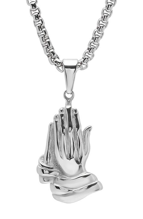 Men's Prayer Hand Pendant Necklace