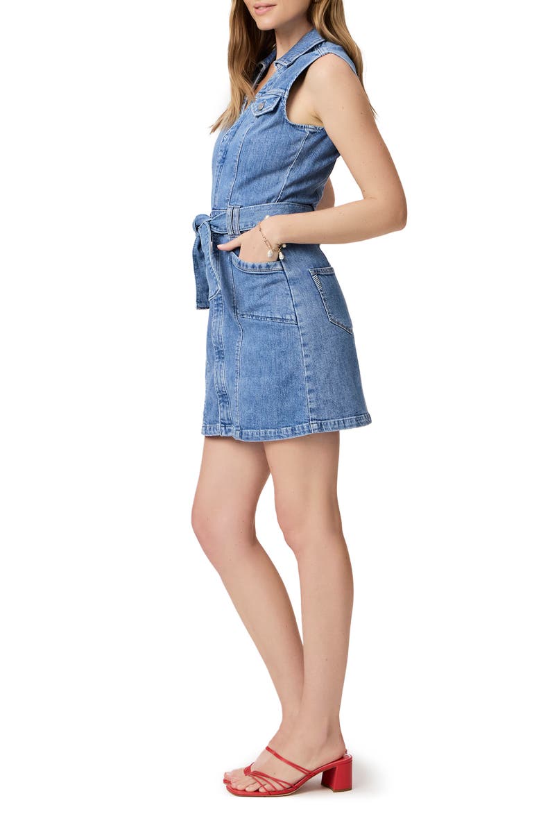 PAIGE Kelsee Tie Belt Sleeveless Denim Mini Shirtdress, Alternate, color, Viva