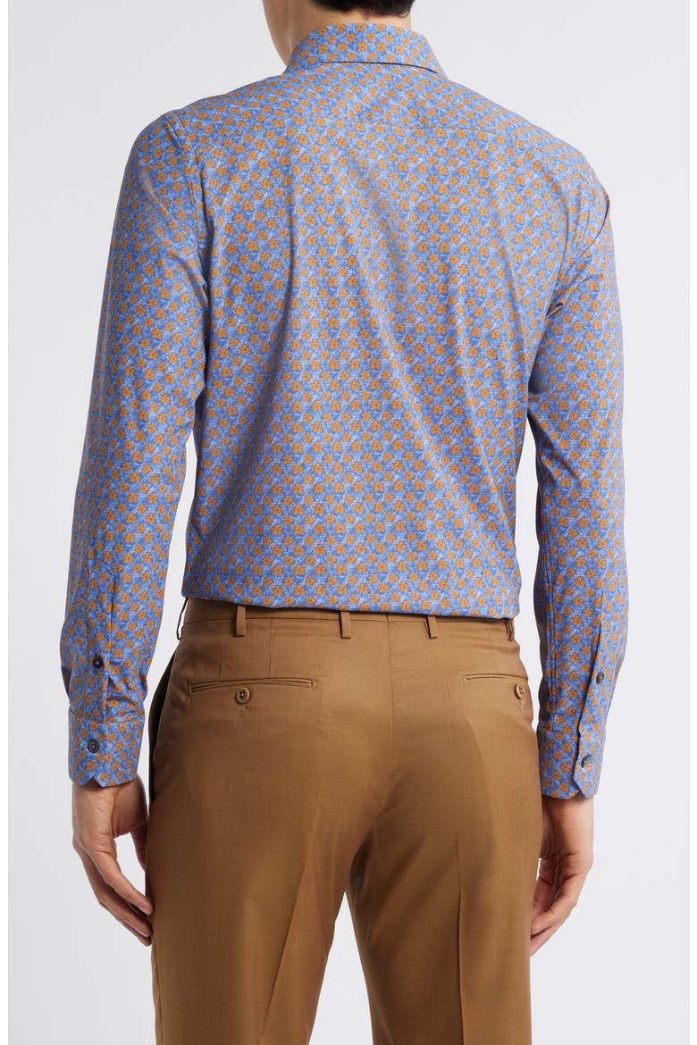 Flowers Floral Print Knit Nylon Blend Dress Shirt, Alternate, color, BLUE