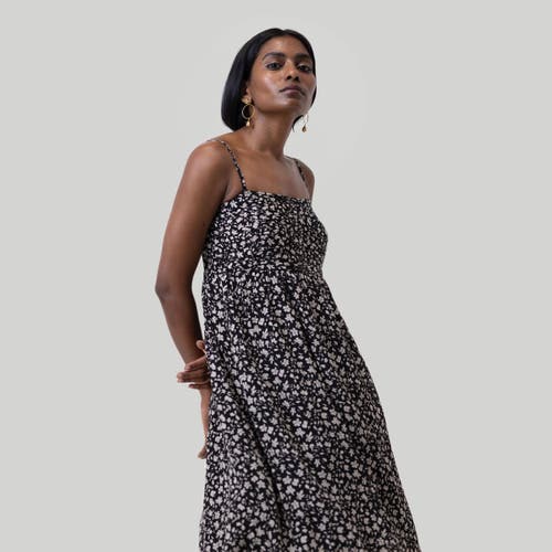 Reistor Ruched Strappy Mini Dress In Black Florals