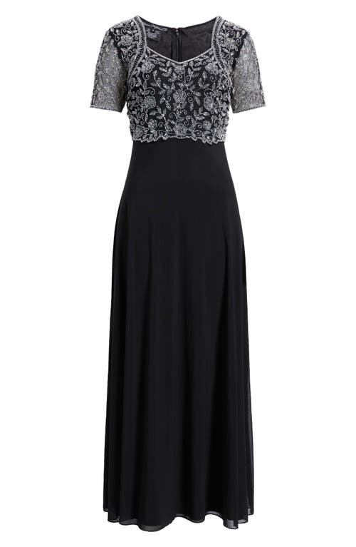 Pisarro Nights Beaded Bodice A-line Gown In Black/silver 013