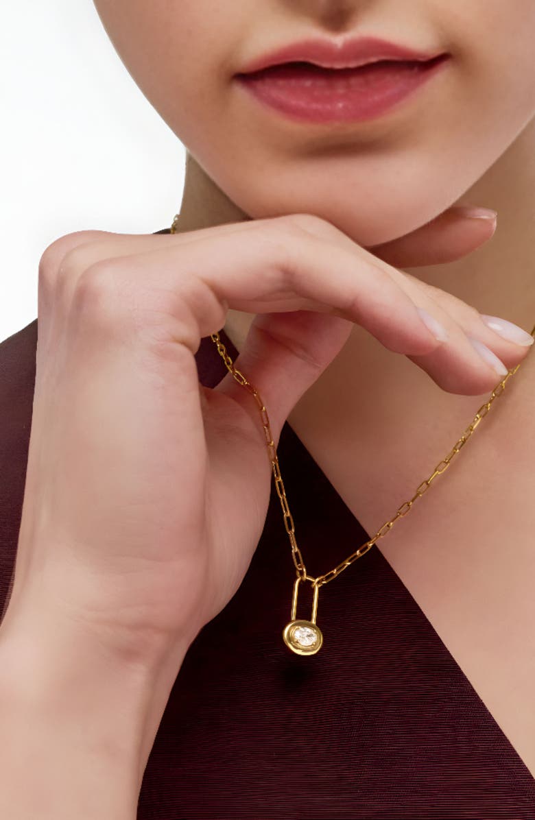 Oak & Luna Lock & Luna Charm with Oval Cut Moissanite in Gold, Alternate, color, Gold Vermeil