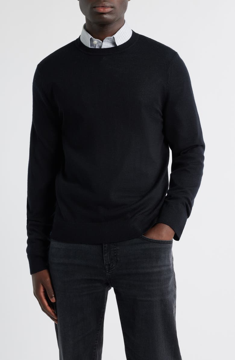 Nordstrom Italian Merino Wool Crewneck Sweater, Main, color, Black Caviar