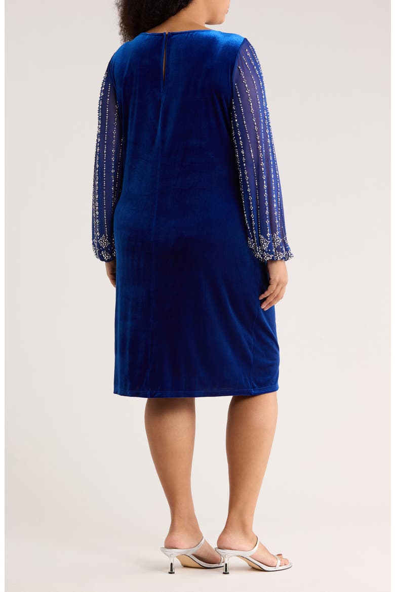 Beaded Long Sleeve Velvet Sheath Dress, Alternate, color, ROYAL