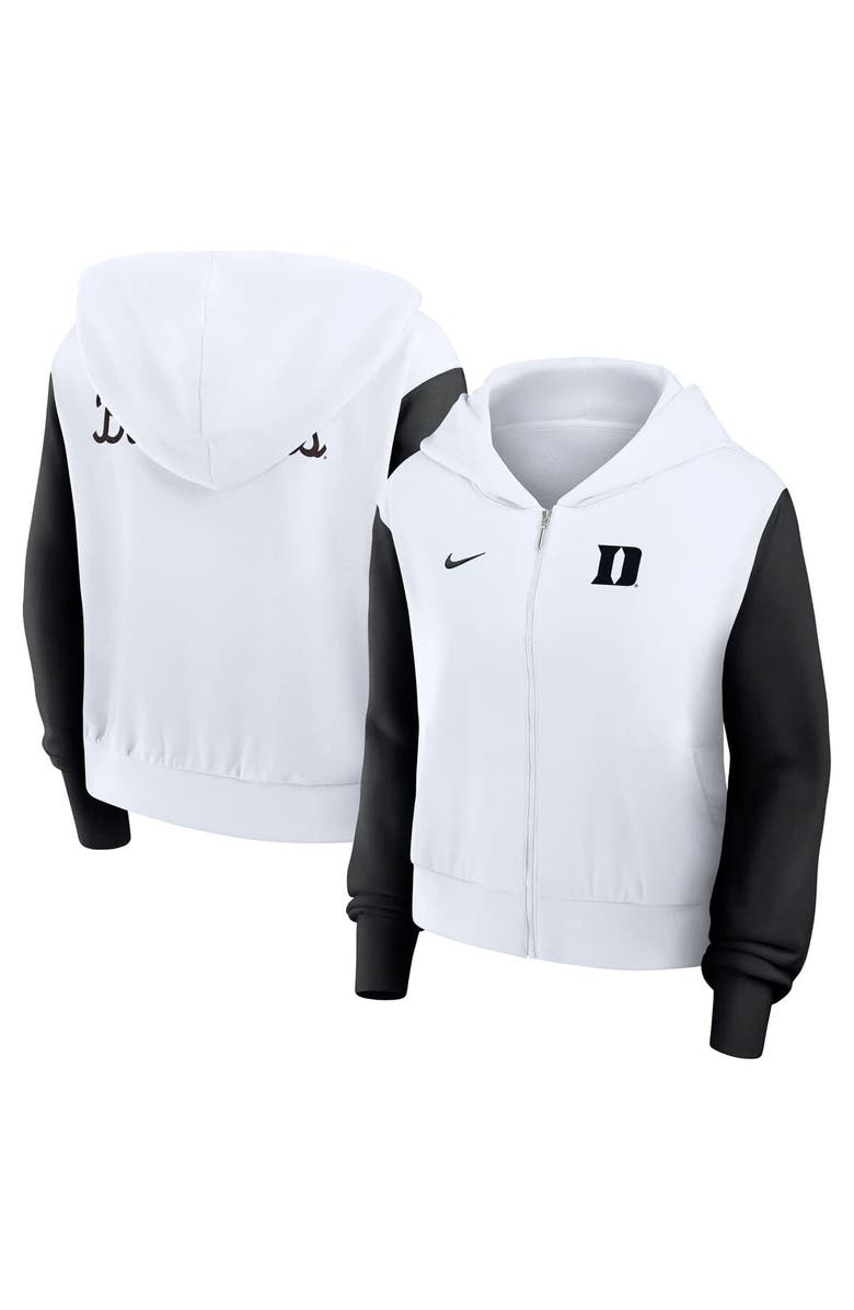 Nike Women's Nike White Duke Blue Devils Cropped Beyond Capability Color-Block Script Full-Zip Hoodie, Alternate, color, White