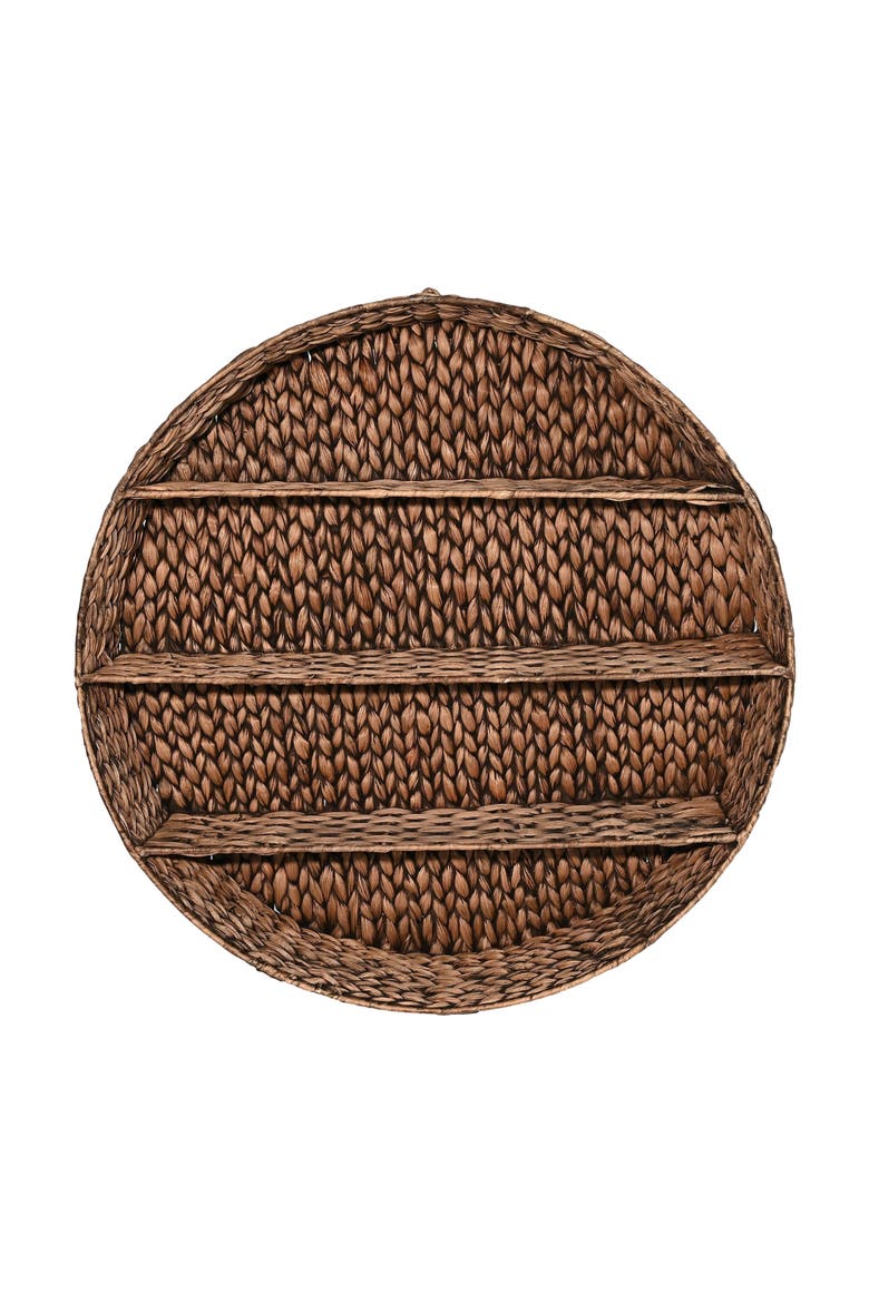 Annulus 3-Shelf Circular Handwoven Hyacinth Wall Rack, Main, color, Brown