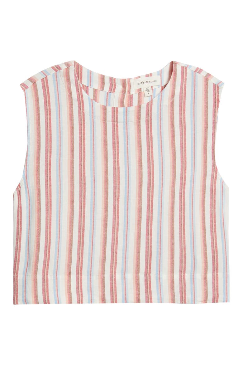 Boxy Back Button Linen Blend Top, Alternate, color, TUSCAN SUNRISE STRIPE
