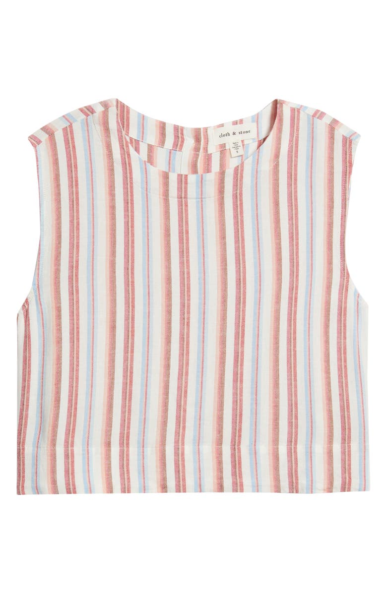 Cloth & Stone Boxy Back Button Linen Blend Top, Alternate, color, Tuscan Sunrise Stripe
