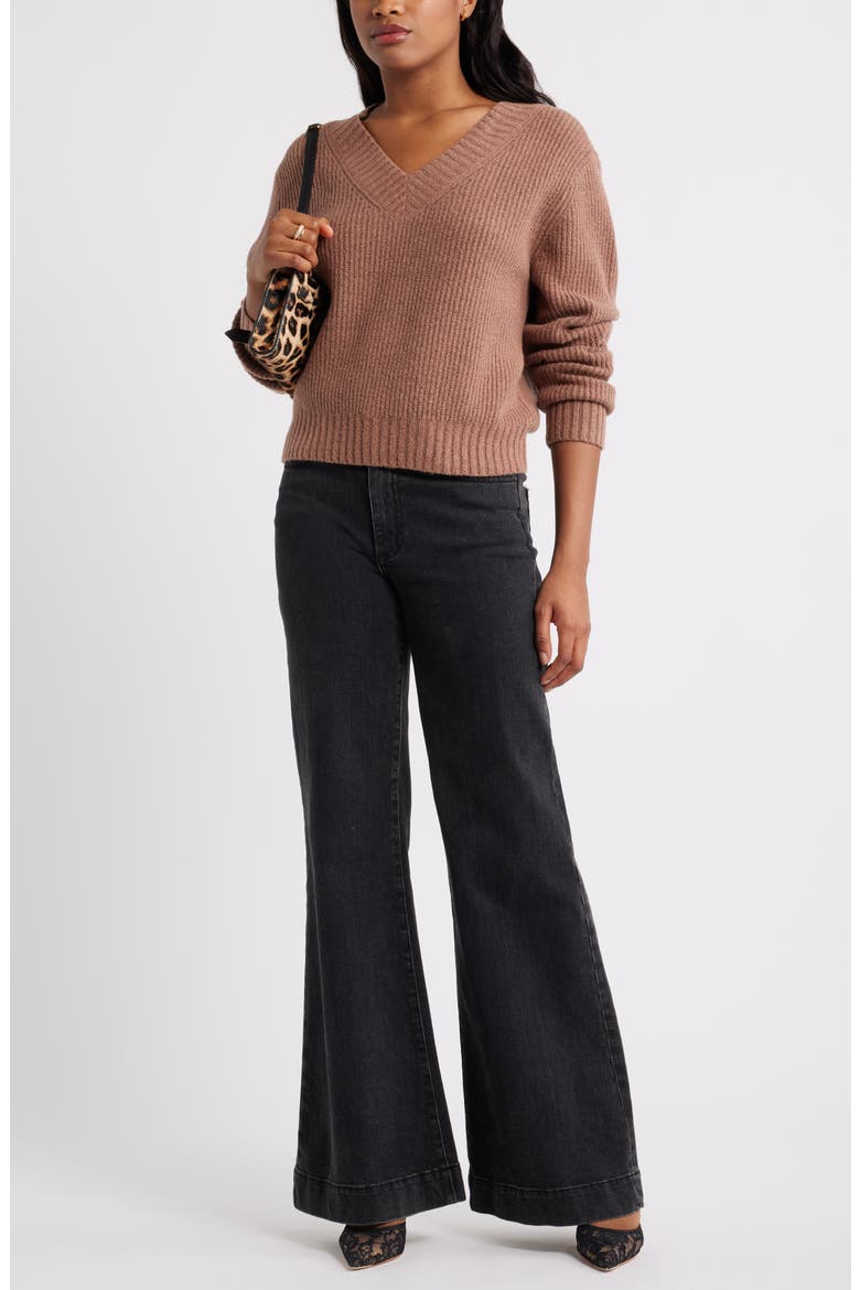 Rib V-Neck Sweater, Alternate, color, BROWN TOPAZ