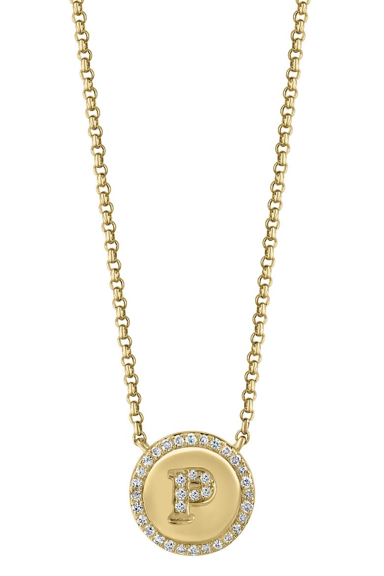 Diamond 'P' Initial Pendant Necklace, Main, color, GOLD