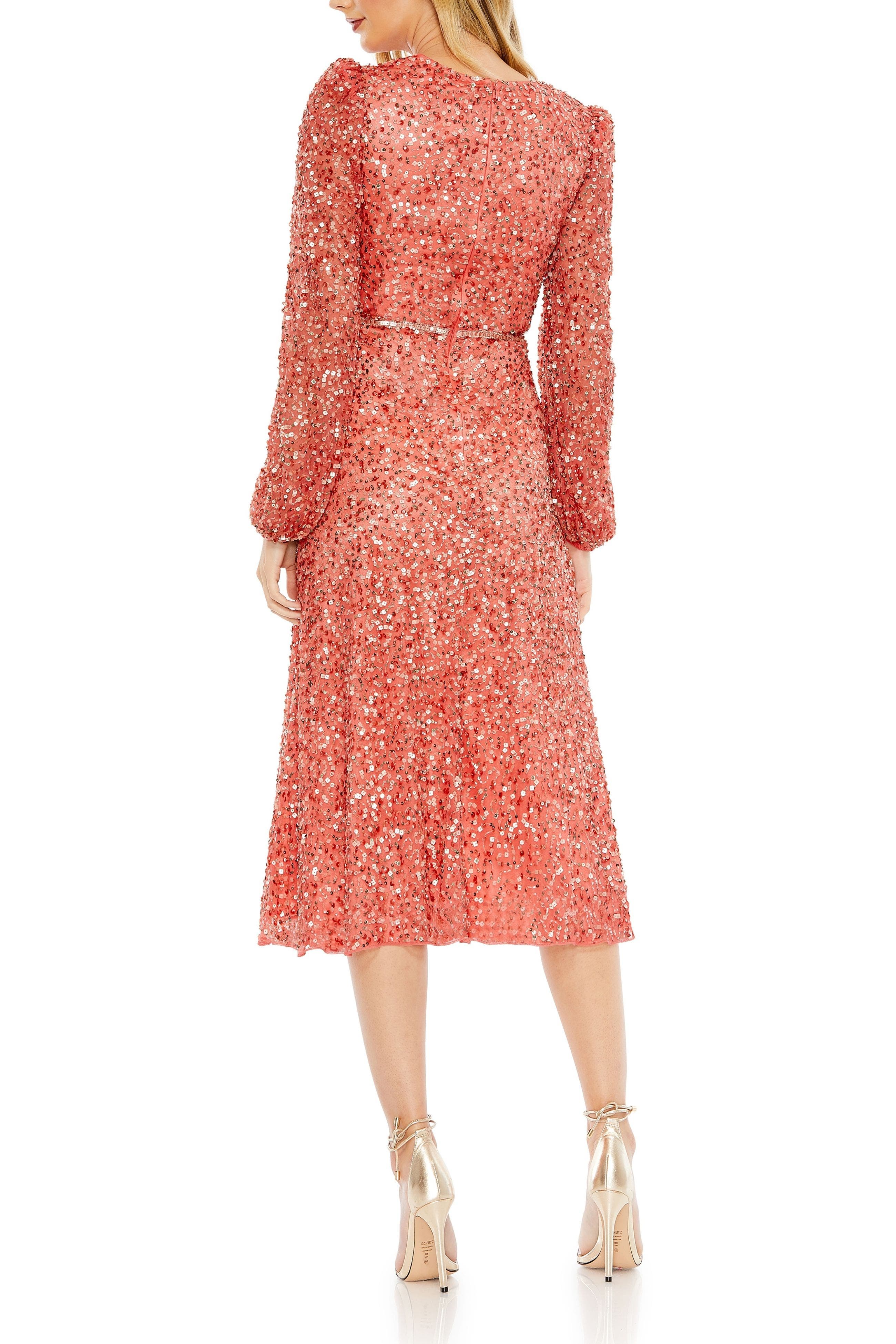 Sequin Elegance A-Line Wrap Dress with Dramatic Puff Sleeves - image 2