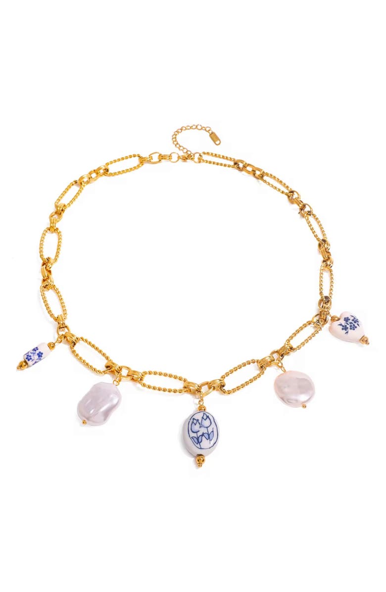 MacRae & Co. Faux Pearl Charm Necklace, Main, color, Gold