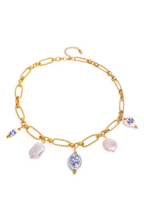 Faux Pearl Charm Necklace