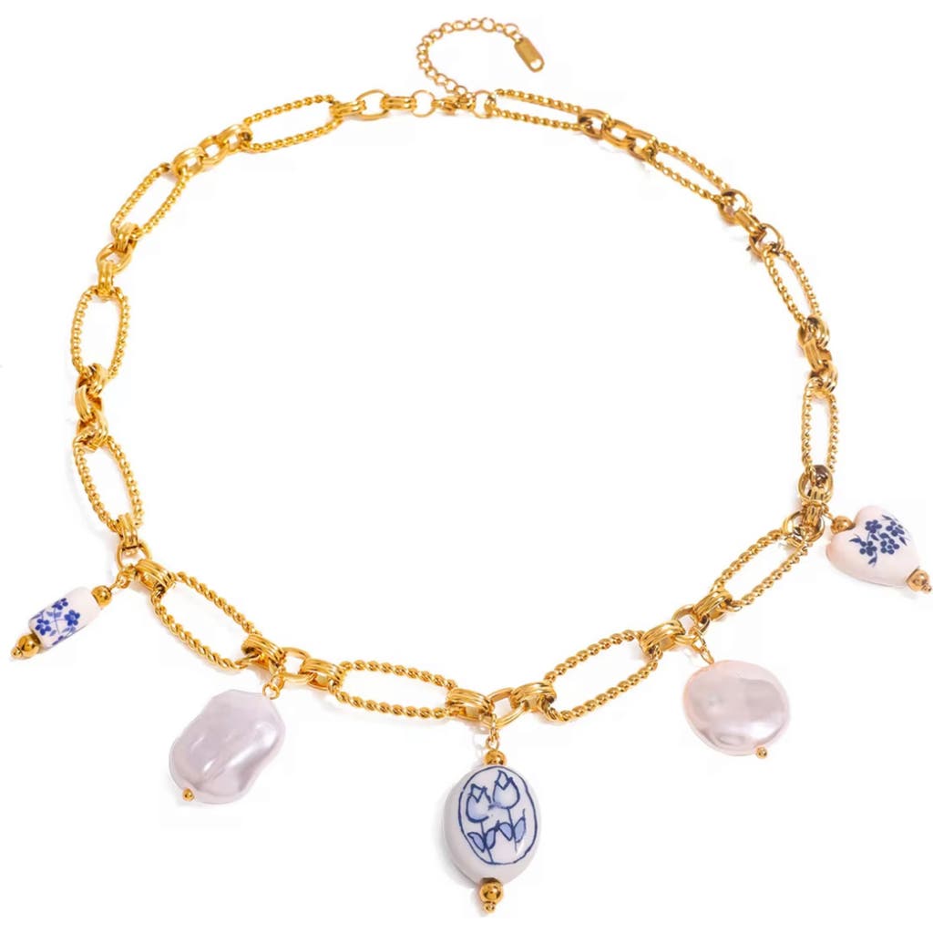 Macrae & Co . Faux Pearl Charm Necklace In Gold