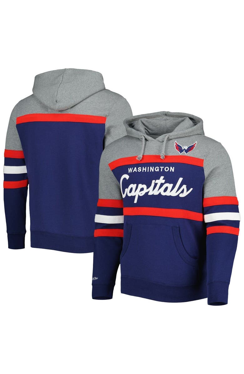 Mitchell & Ness Men's Mitchell & Ness Navy/Heather Gray Washington Capitals Head Coach Pullover Hoodie, Alternate, color, 