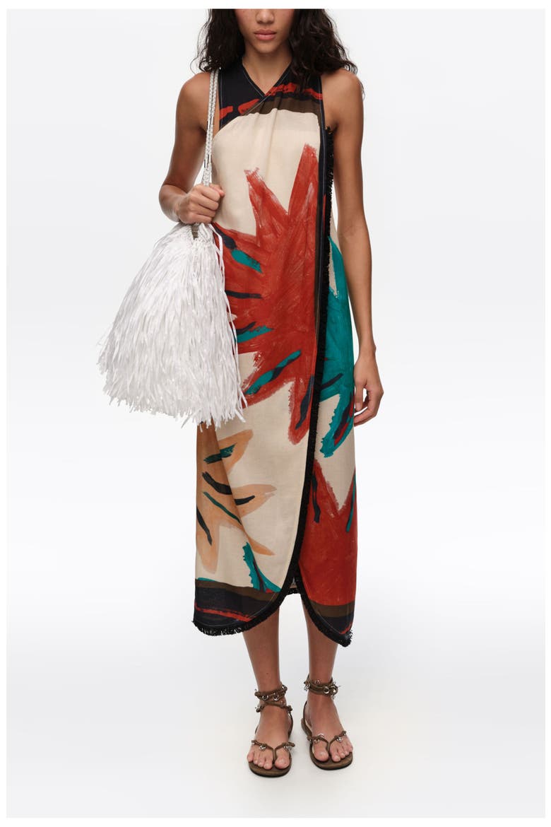Positional Sun Fringed Midi Wrap Dress, Alternate, color, SUN POSITIONAL