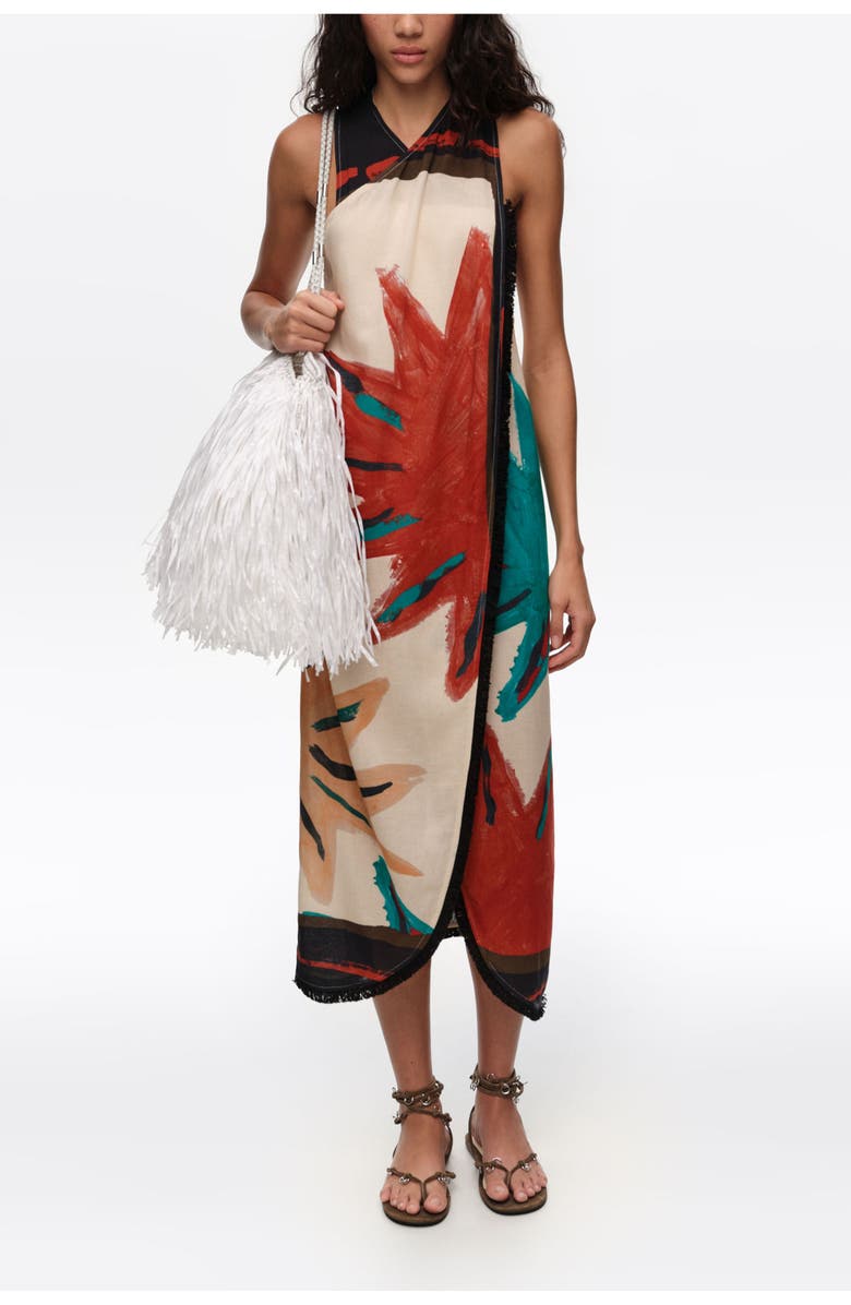 Bimba y Lola Positional Sun Fringed Midi Wrap Dress, Alternate, color, Sun Positional