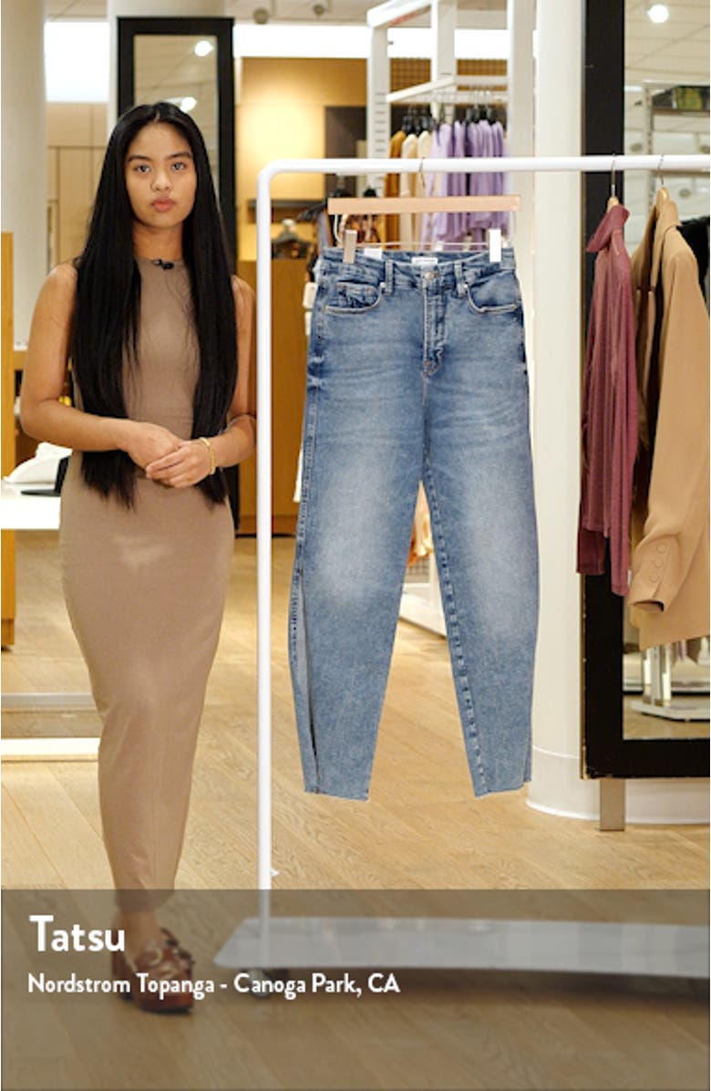 Good Curve Pieced Raw Hem High Waist Ankle Straight Leg Jeans, sales video thumbnail
