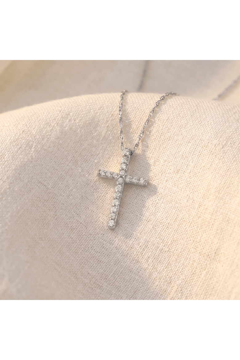1/10ct Diamond Cross Pendant 10K Gold 1/2" Tall Lab Grown, Alternate, color, 10k White Gold