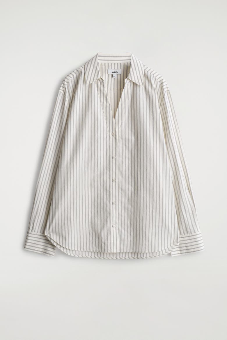 Open-Collar Cotton-Poplin Shirt, Alternate, color, BEIGE / STRIPED