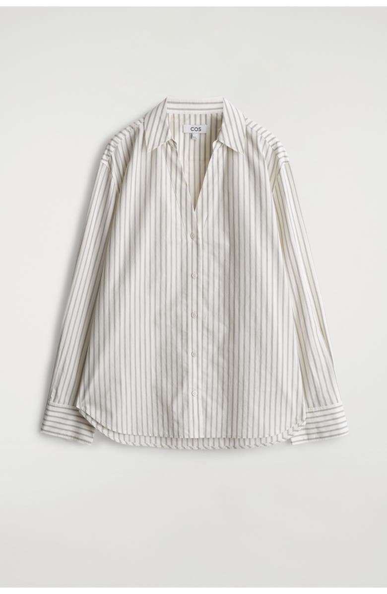 COS Open-Collar Cotton-Poplin Shirt, Alternate, color, Beige / Striped