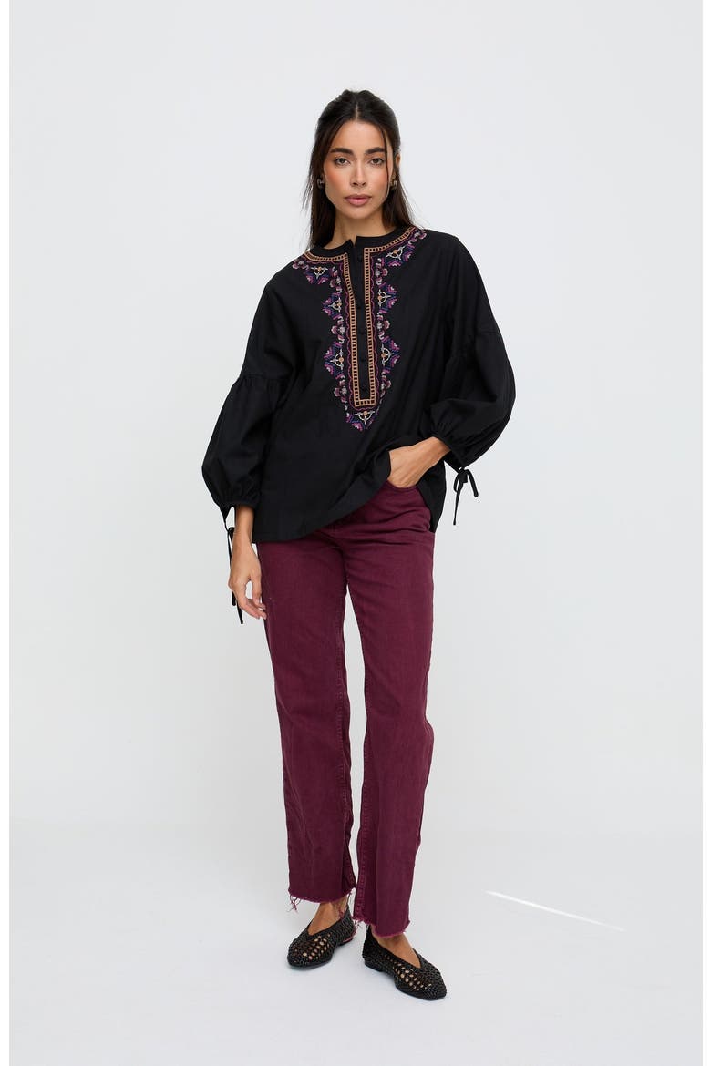 Penny Boxy Embroidered Shirt, Alternate, color, Black
