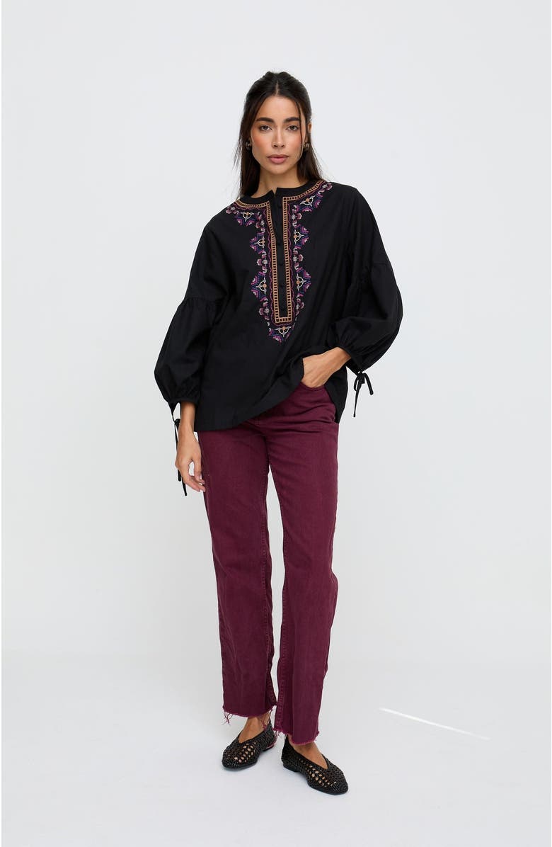 Raffya Anai Half Placket Embroidered Blouse, Alternate, color, Black