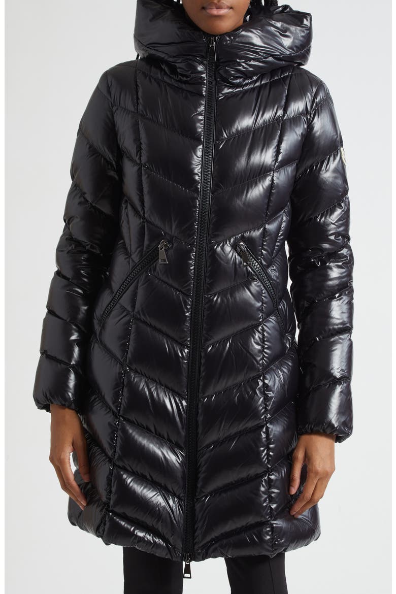 Marus Quilted 750 Fill Power Down Hooded Puffer Coat, Main, color, BLACK