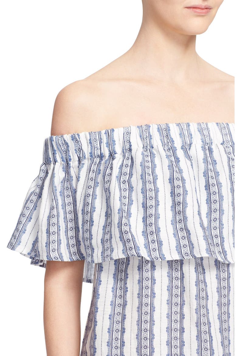 Sea Stripe Off the Shoulder Linen Dress, Alternate, color, MULTI
