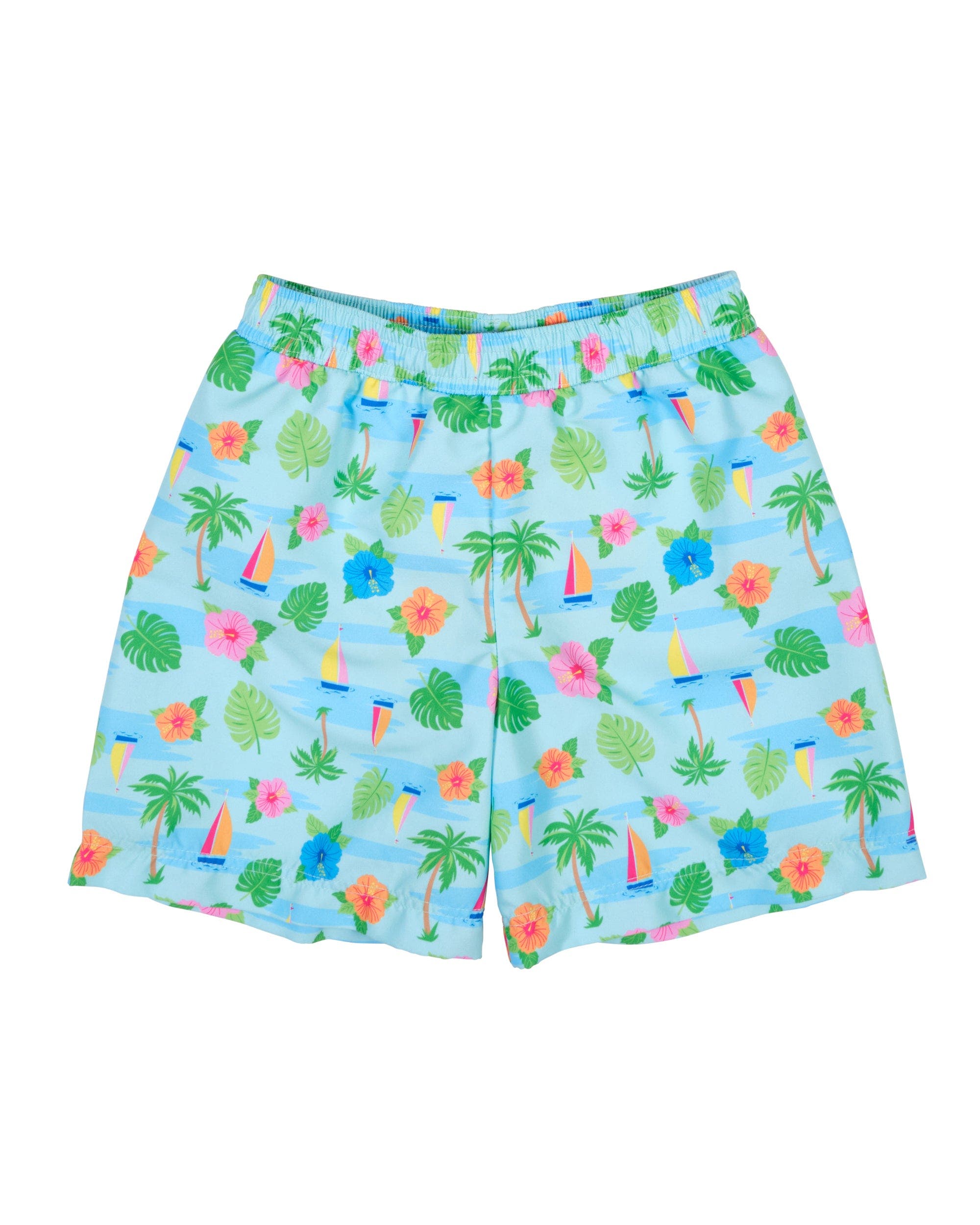 Florence Eiseman Kids'  Tropical Print Swim Trunk In Green