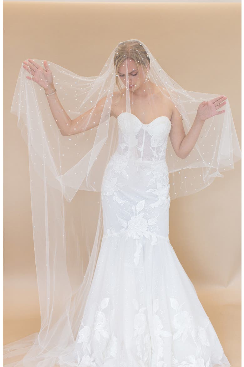 Layana Freshwater Pearl & Crystal Embellished Cathedral Blusher Veil (Nordstrom Exclusive), Alternate, color, IVORY