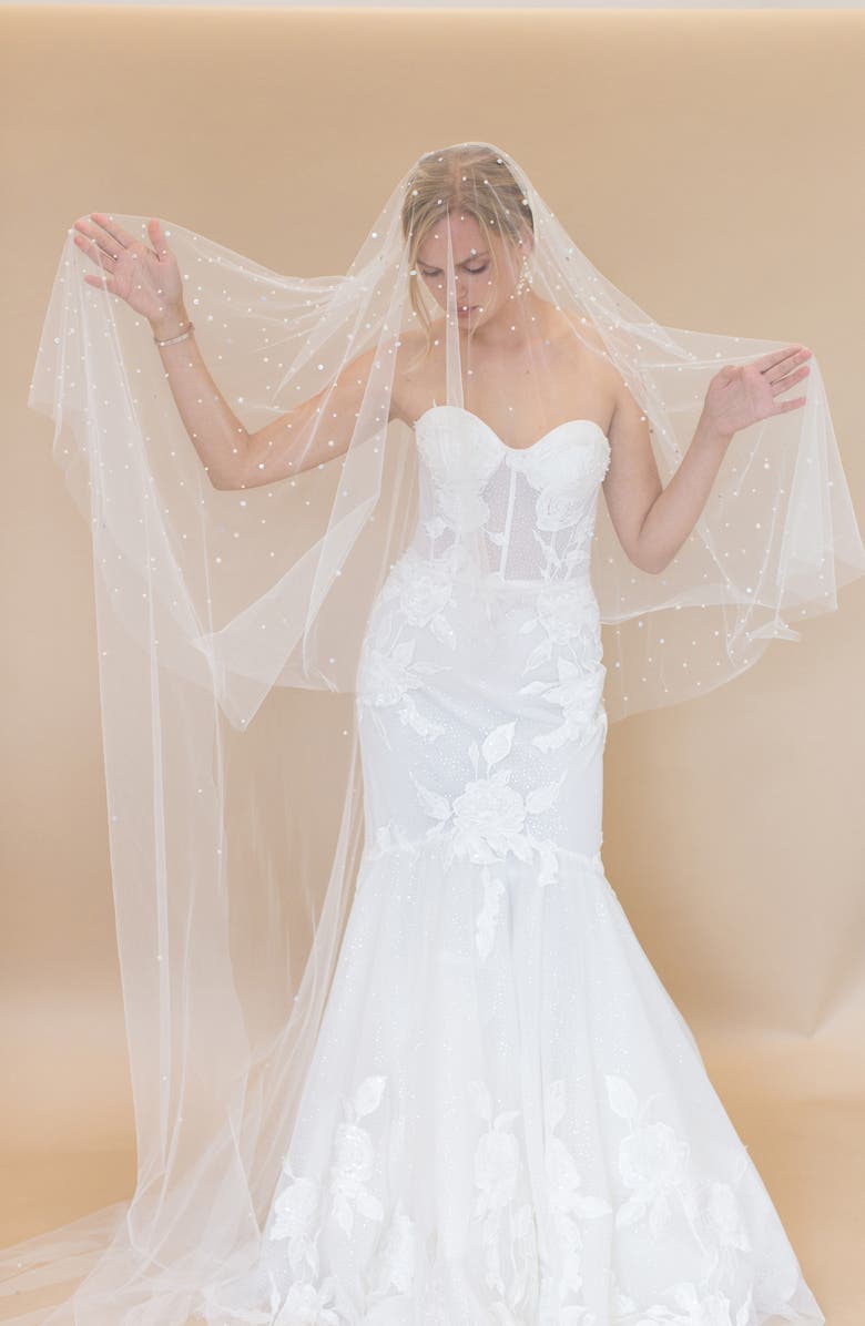 Brides & Hairpins Layana Freshwater Pearl & Crystal Embellished Cathedral Blusher Veil, Alternate, color, Ivory