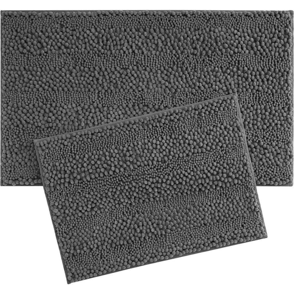 Laura Ashley Chenille Set Of 2 Bath Rugs In Dark Grey