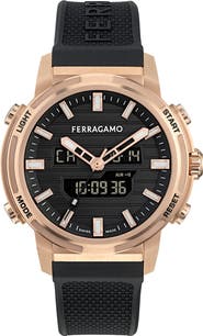 FERRAGAMO Sport Anadigit Silicon Strap Watch, 43mm