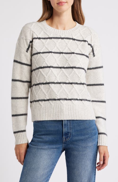 Bobeau Stripe Crewneck Sweater in Light Oatmeal/Charcoal 