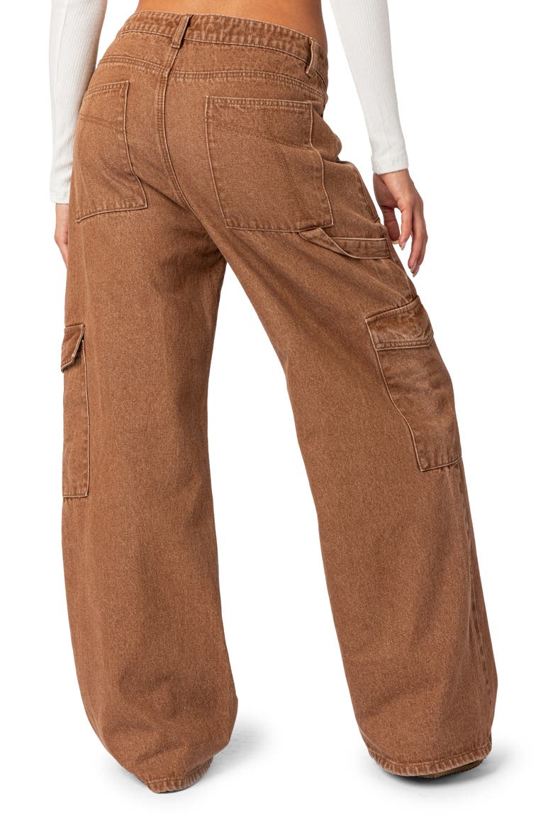 Stonewash Mid Rise Rigid Cargo Jeans, Alternate, color, BROWN-WASHED