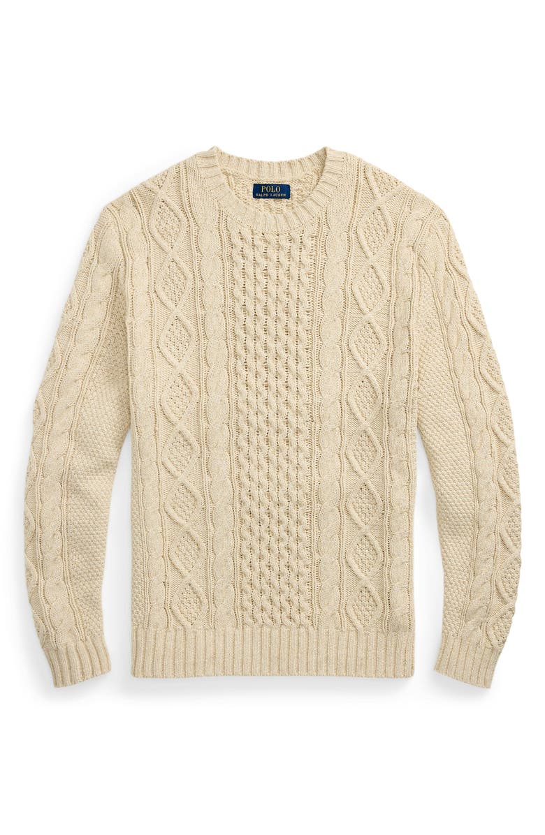 Polo Ralph Lauren Cable Stitch Cotton Sweater, Alternate, color, Oatmeal Combo