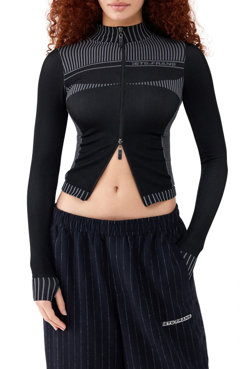 Iets Frans Lara Mock Neck Long Sleeve Zip Top, Main, color, Black