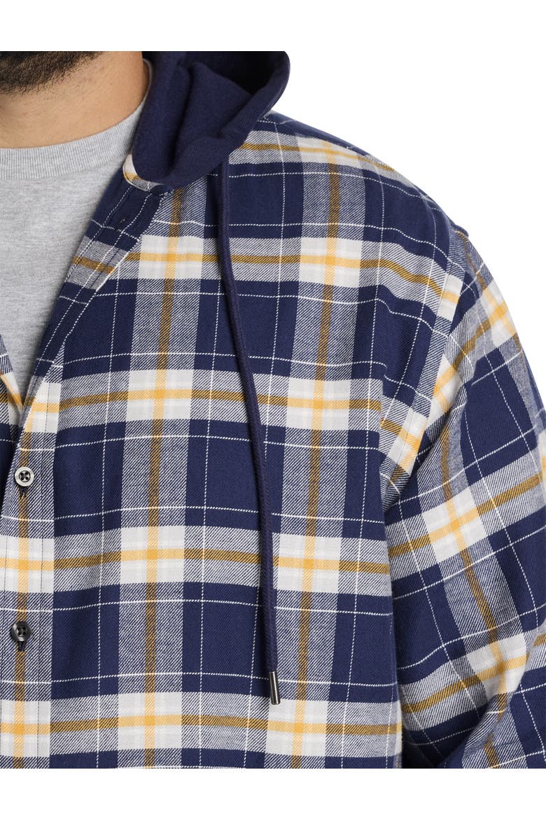 Big & Tall Hooded Flannel Shirt Jacket, Alternate, color, NAVY-YELLOW