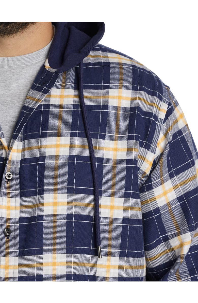 True Nation by DXL Big & Tall Hooded Flannel Shirt Jacket, Alternate, color, Navy-Yellow