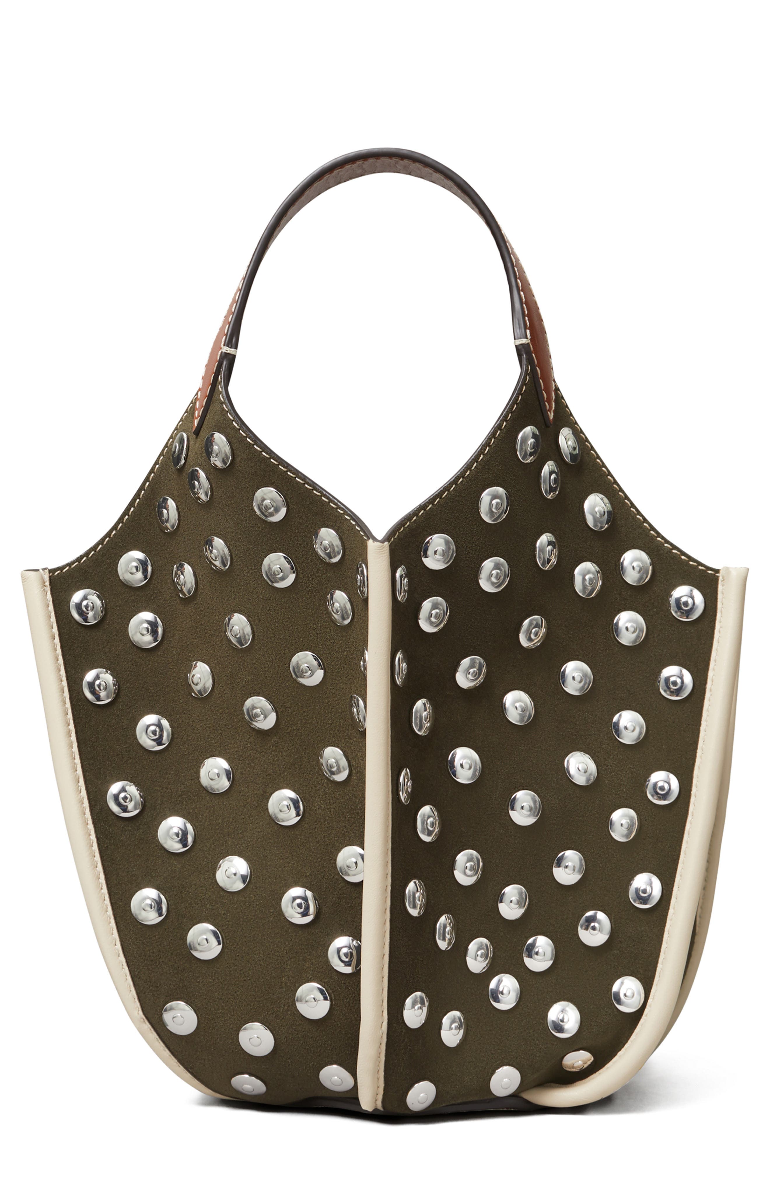 Tory Burch Studded Suede Lampshade Crossbody Bag, Main, color, 