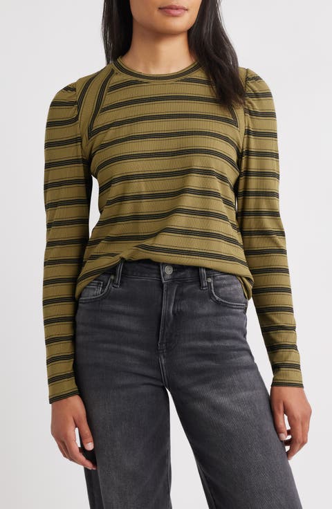 Stripe Puff Shoulder Knit Top