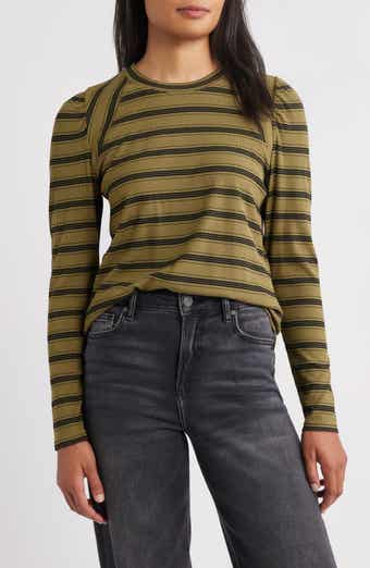 Wit & Wisdom Stripe Puff Shoulder Knit Top
