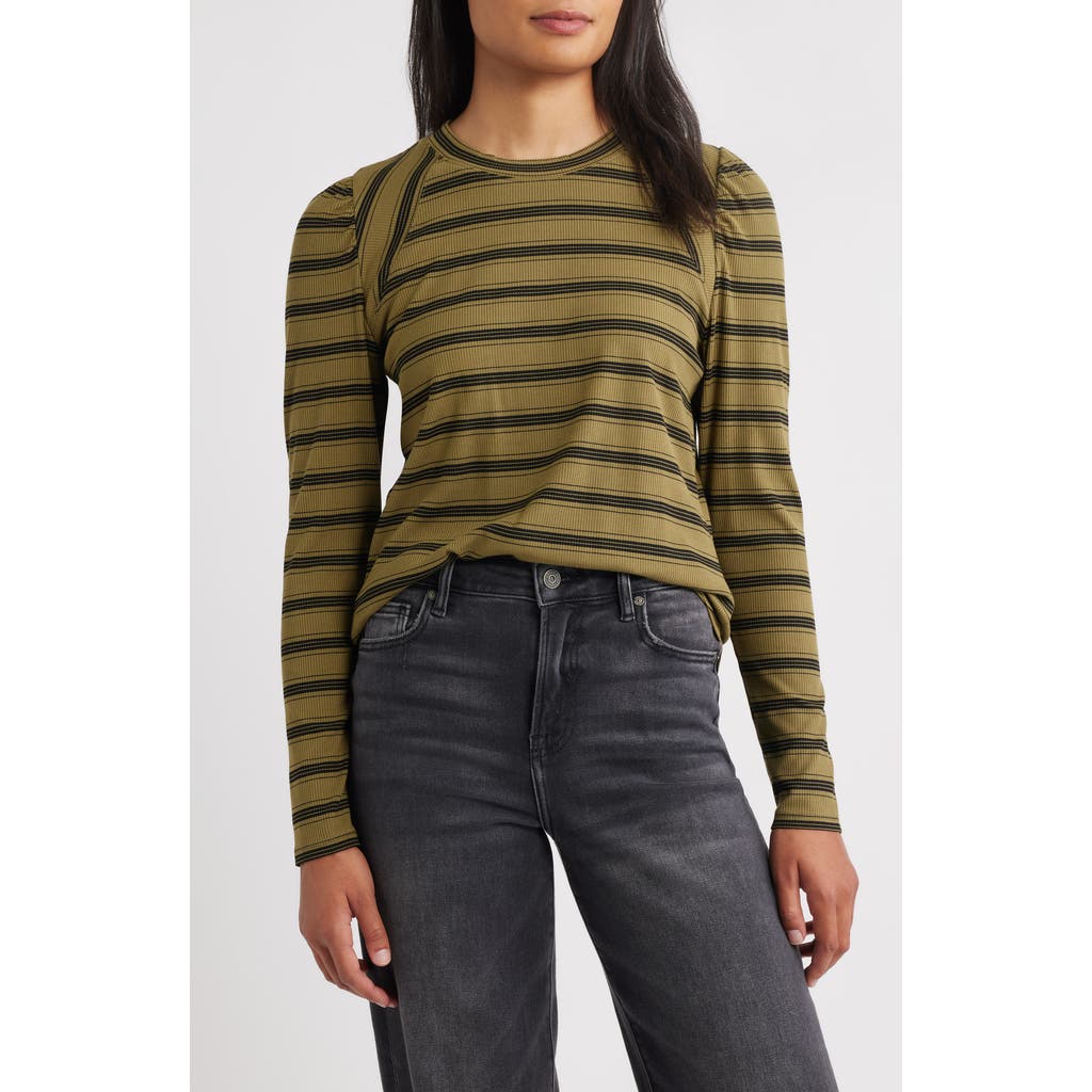 Wit & Wisdom Stripe Puff Shoulder Knit Top In Multi