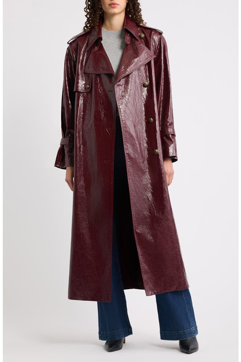 Rose Faux Leather Trench Coat, Alternate, color, GARNET
